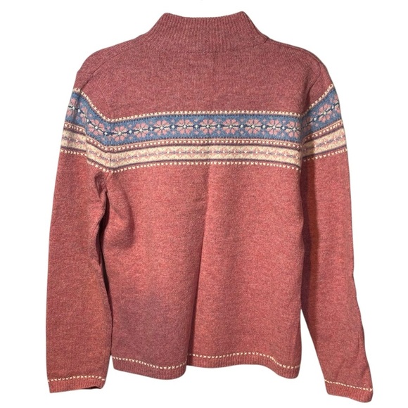 Woolrich Faire Isle Floral Rosebud Quarter zip Lambswool pullover size L - Picture 2 of 9